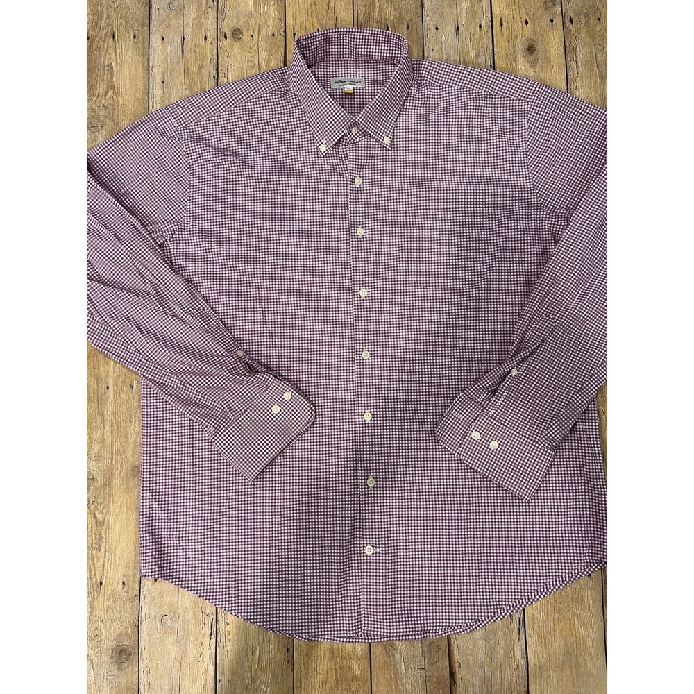 Peter Milar Summer Comfort Men's XL Purple/White Gingham Long Sleeve Button Down